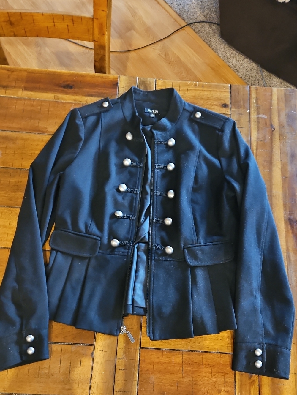 Apt. 9 Black Military-Style Peplum Blazer with Silver Buttons